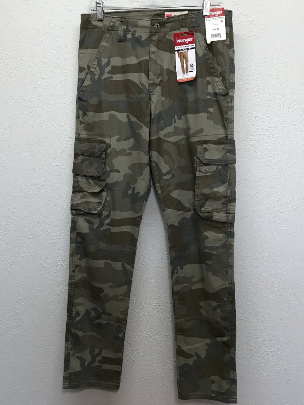Wrangler Five Star Mens 30x32 Camo Cargo Pants Regular Taper Stretch Green NWT